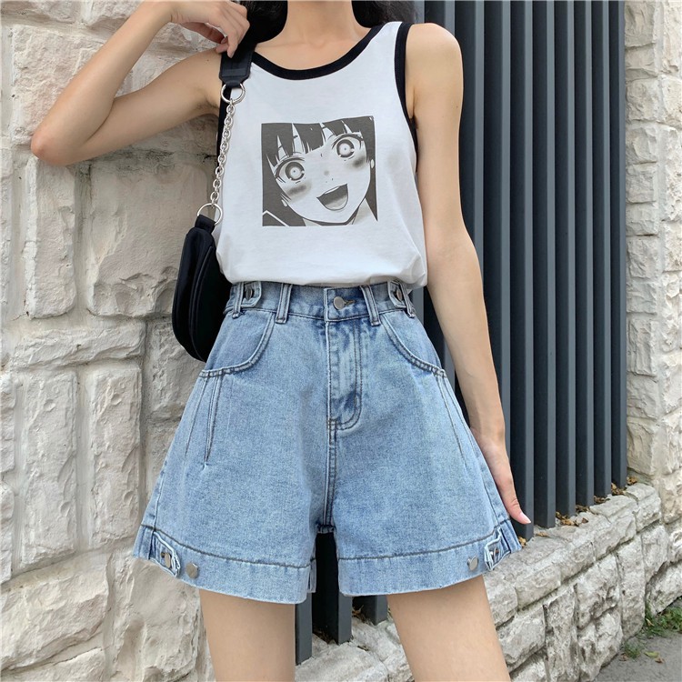[Size S] Quần shorts jean nữ lưng cao xanh nhạt Ulzzang Quảng Châu QNJ81