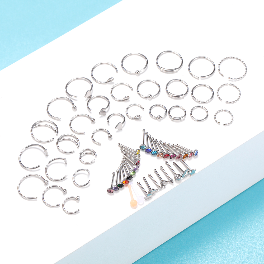 Set 60 khuyên mũi bằng thép không gỉ 20g