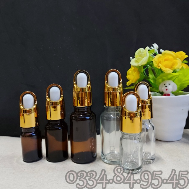 Chai thủy tinh NÂU nắp bóp QUAI xách, nút giỏ hoa 5ml 10ml 15ml 20ml 30ml 50ml 100ml - Lọ chiết tinh dầu, đựng serum.