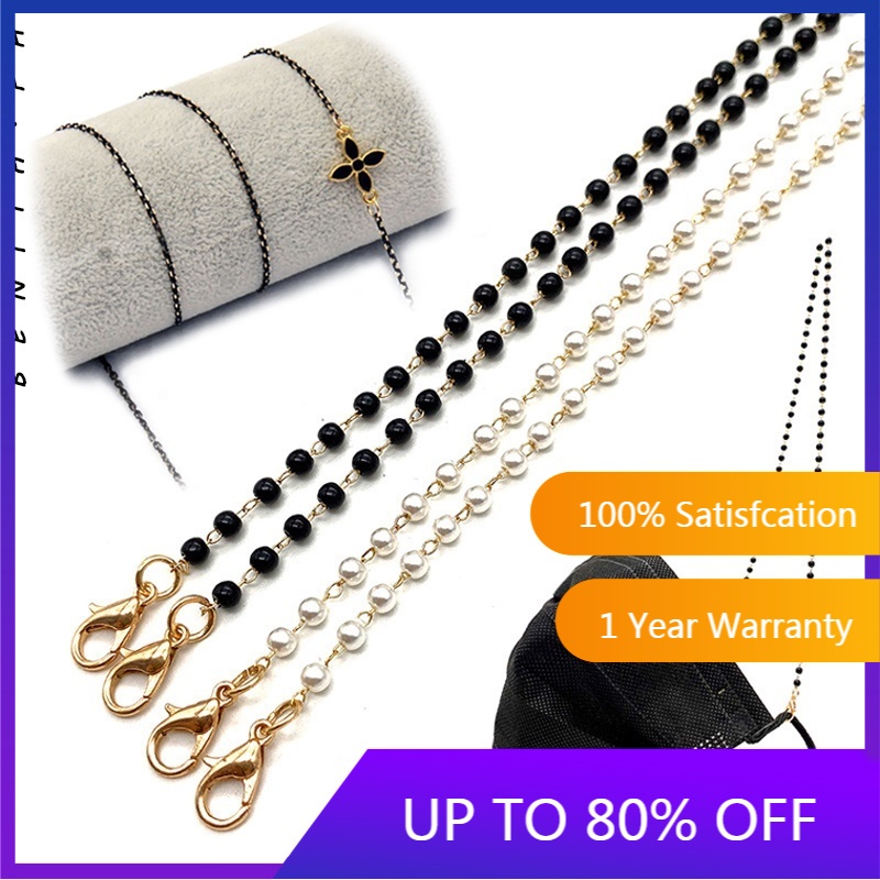 WADI [BENITA] Thiết kế cỏ ba lá trái tim Mặt nạ ngọc trai Dây đeo mặt nạ Vòng cổ Mặt nạ giữ dây buộc