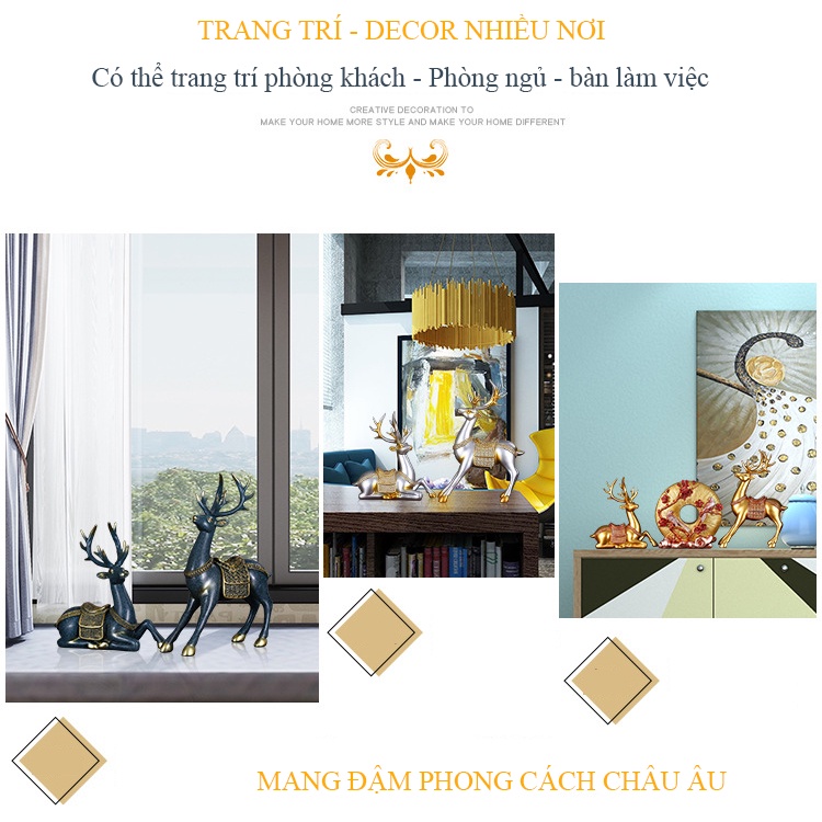Cặp Hươu nai decor KHALIK Trang trí phòng khách sang trọng mang phong cách châu Âu