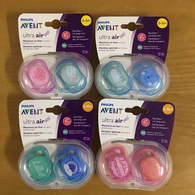 Set 2 Ti Giả Avent Ultra Air Cho Bé 0 - 6 Tháng/6 - 18 Tháng