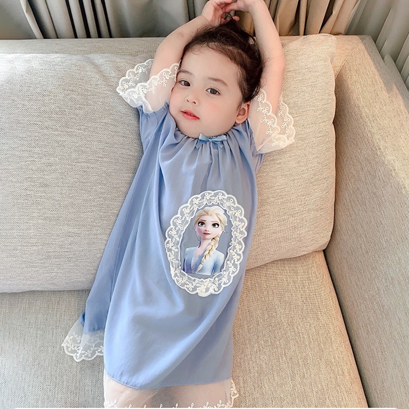 Đầm Ngủ Mỏng Thoáng Khí In Hoạt Hình Kiểu Hàn Quốc Thời Trang Mùa Hè Cho Bé Gái
