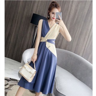ZERASY - Đầm xòe thắt eo phối màu duyên dáng