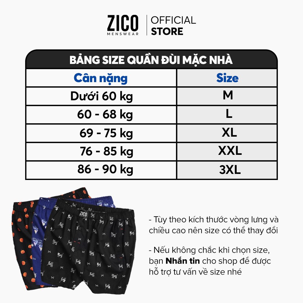 Combo 3 quần đùi nam ZICO MENSWEAR - Quần đùi ngủ nam, quần đùi mặc nhà nam lưng thun co dãn, thấm hút mồ hôi - ZC