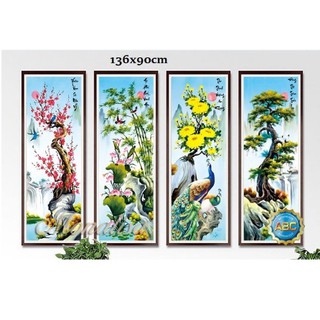 Tranh thêu chữ thập tứ quý mn001 34x90x4cm