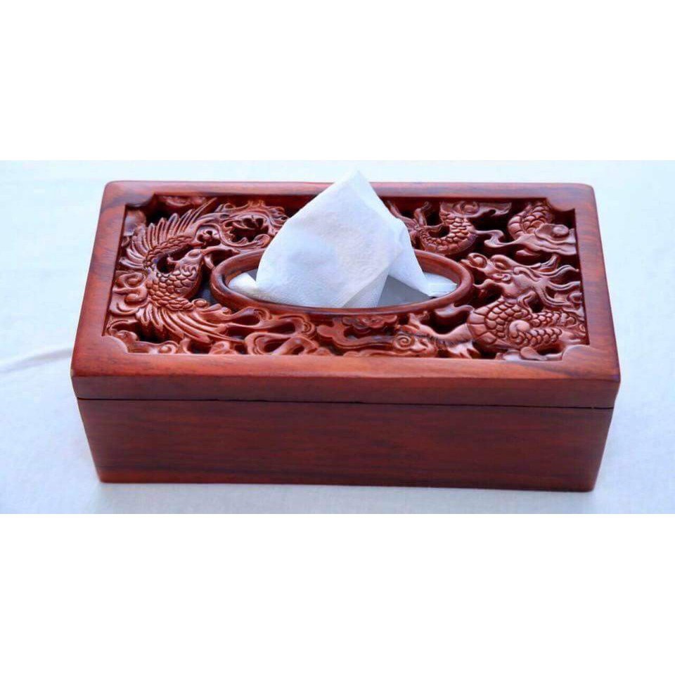 Hộp đựng giấy ăn [Gỗ hương 100%-Hàng loại 1] Hộp đựng giấy ăn gỗ hương khắc long phụng sum vầy siêu đẹp | BigBuy360 - bigbuy360.vn