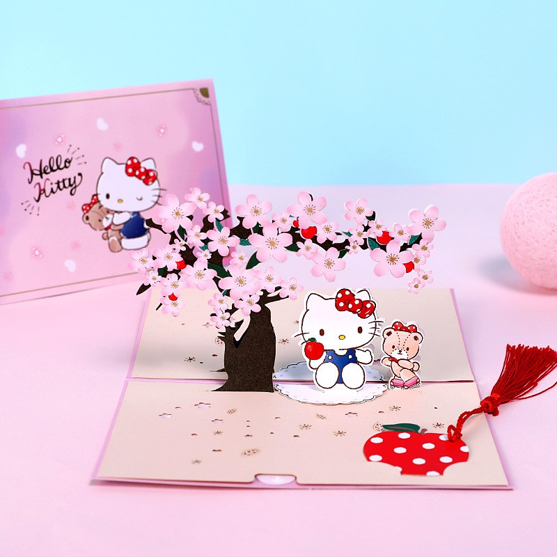 Hellokitty Thiệp Chúc Mừng Sinh Nhật Hình Cây Anh Đào 3d Dễ Thương Cho Nữ Thẻ