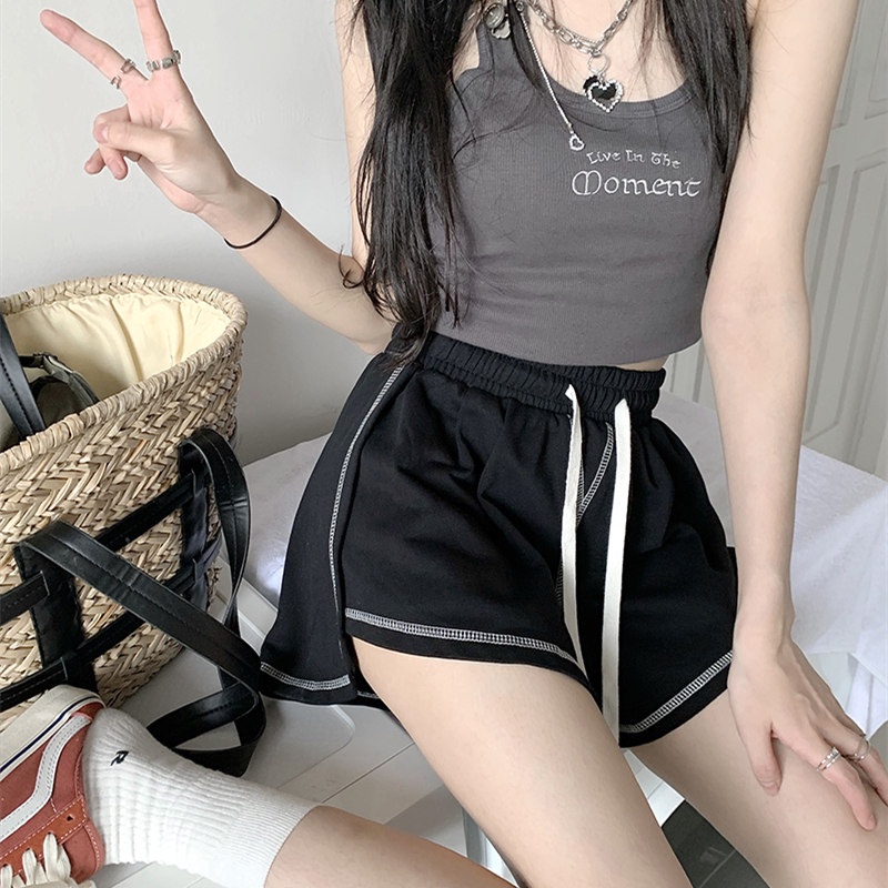 Quần Short Thể Thao Lưng Cao Ống Rộng Cho Nữ