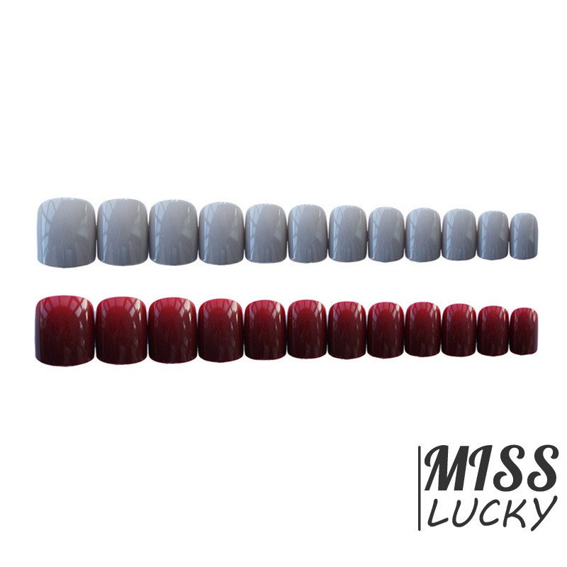 Bộ 24 móng tay giả màu đỏ xám cổ điển dành cho nữ