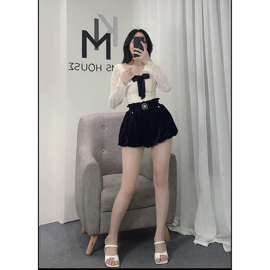 Quần Đùi Nhung Ngắn Ống Rộng Đính Đá Cực Xinh Hàng Quảng Châu Loại 1