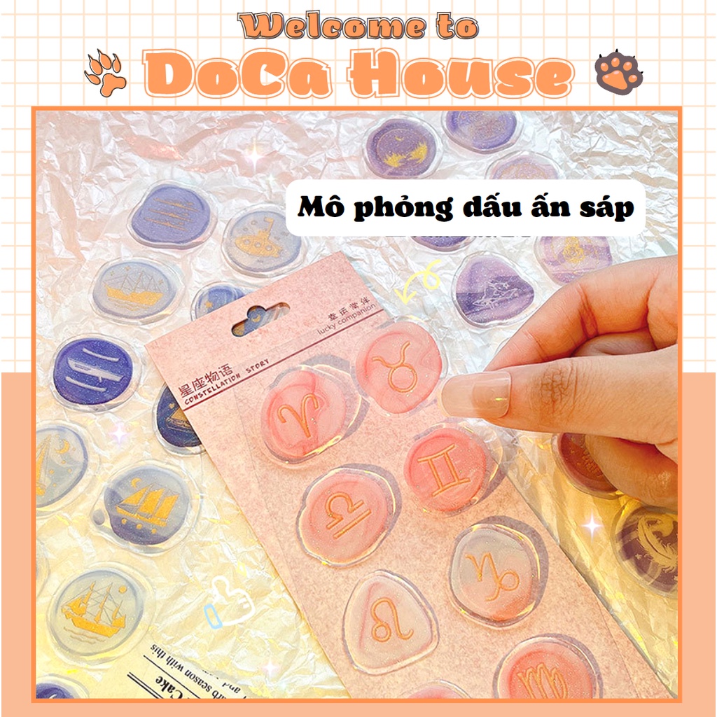 Set 12 Sticker Dấu Ấn, Miếng Dán Sáp Niêm Phong Tráng Nhũ Lấp Lánh Trang Trí Sổ Tay DIY