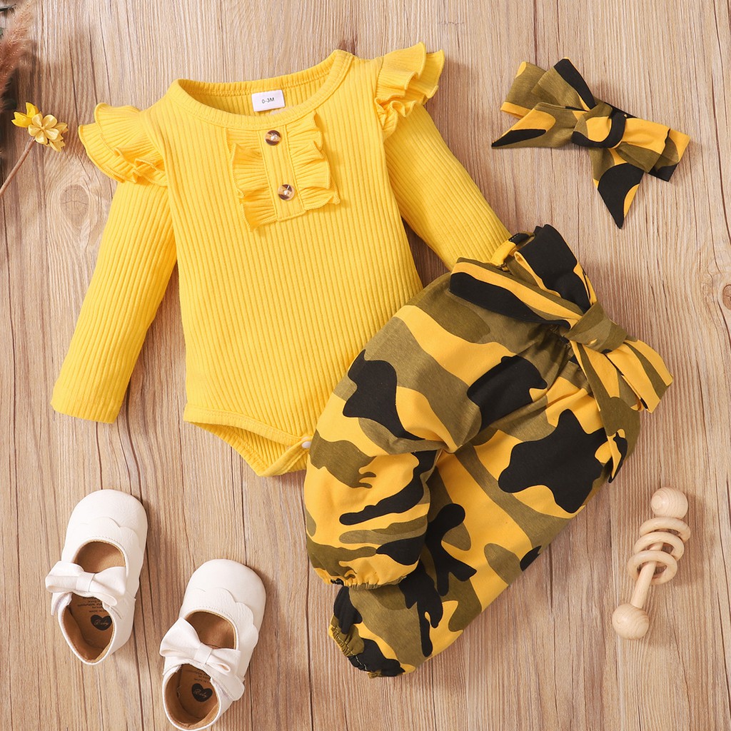 Set trang phục Mikrdoo 3 món gồm áo liền quần tay dài + quần dài họa tiết rằn ri và băng đô thời trang cho bé gái 0-18TH