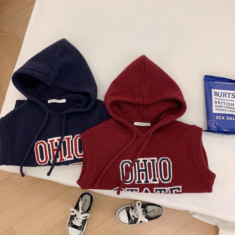 Áo Khoác Len Thể Thao Không Tay Có Mũ Trùm Thời Trang Hàn Quốc Dành Cho Bé 1-3 Tuổi