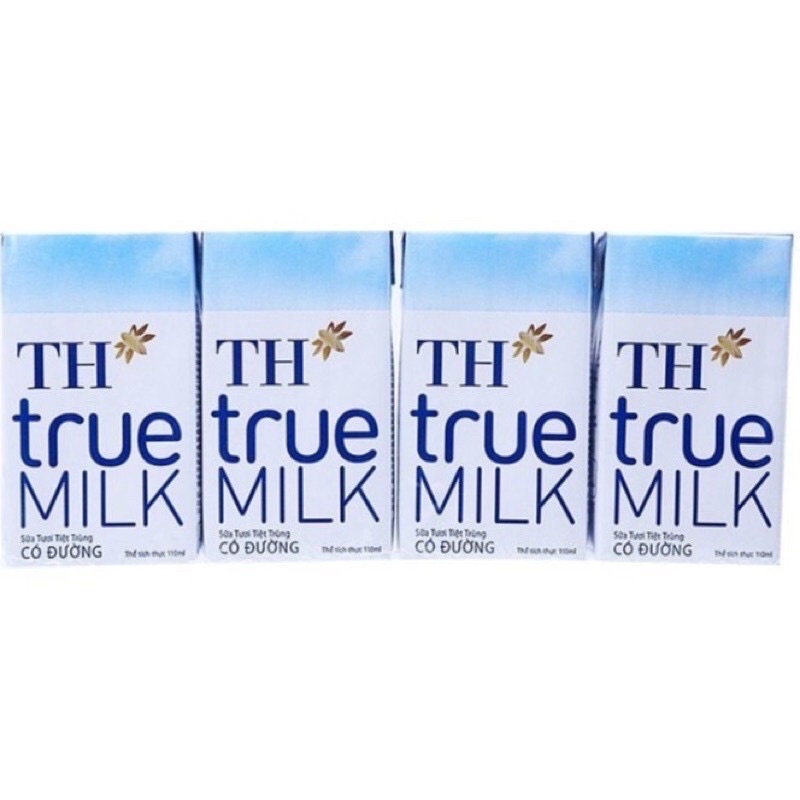 Vỉ 4 Hộp Sữa TH True Milk Hộp 110ml-180ml Có Đường/Ít đường