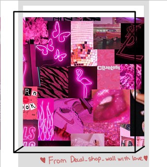 12 tấm Wall Collage dán tường trang trí phòng ngủ - theme Hồng neon