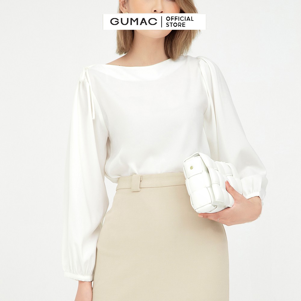 [Mã WABRGTET giảm 10% đơn 250k] Áo sơ mi nữ cổ thuyền GUMAC tay dài, vải lụa mịn cao cấp AB592