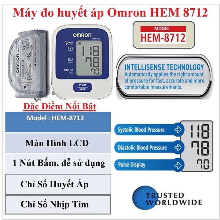 [Bảo Hành 5 Năm] Máy Đo Huyết Áp Bắp Tay Omron HEM 8712