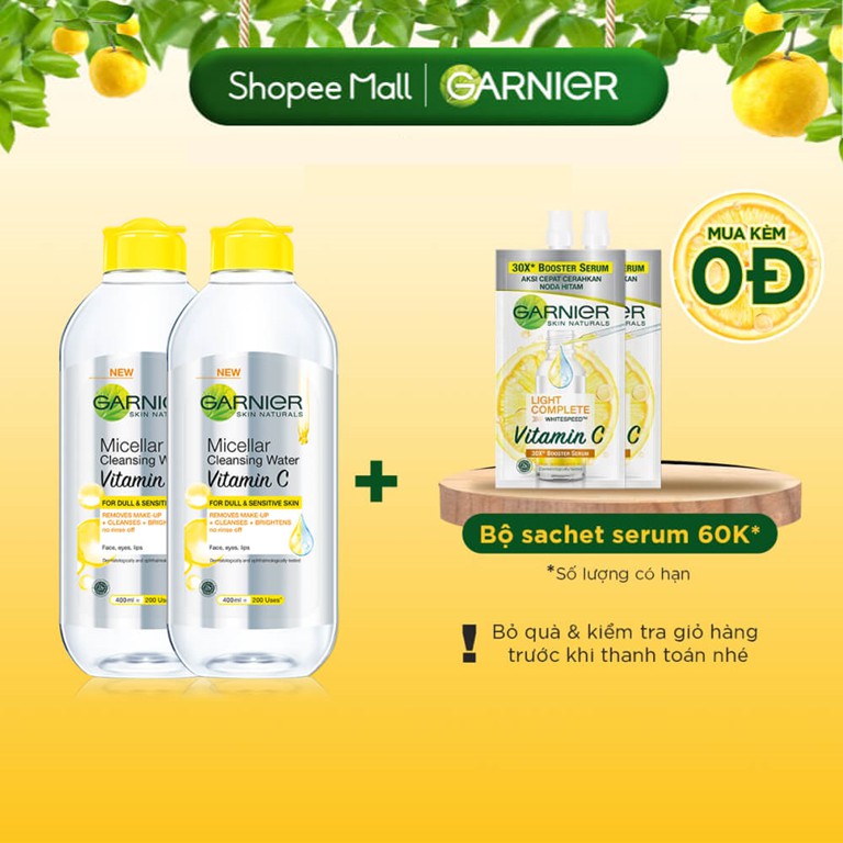 [Mã FMCGMALL -8% đơn 250K] Bộ đôi nước làm sạch và tẩy trang dưỡng sáng da Garnier Micellar Water Vitamin C 400ml | BigBuy360 - bigbuy360.vn