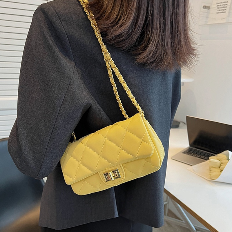 IELGY TúI đeo vai IELGY dáng hộp vuông cỡ nhỏ phối dây xích thời trang cho nữ