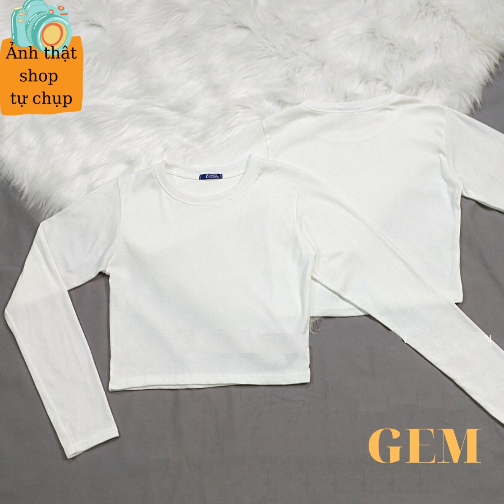 Áo croptop tay dài cổ tròn ôm body , áo thun nữ kiểu phong cách Hàn Quốc