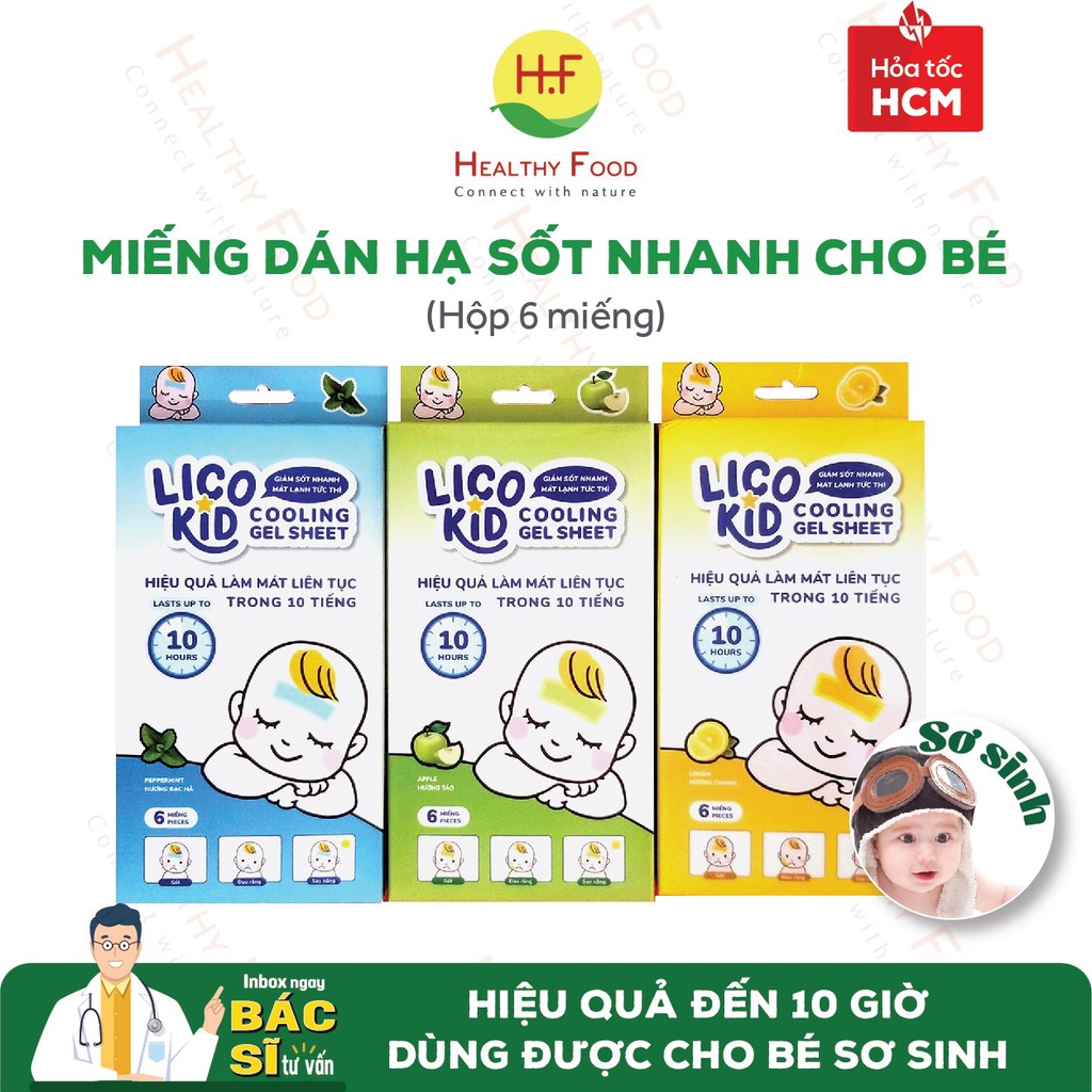 [HIỆU QUẢ 10H] MIẾNG DÁN HẠ SỐT NHANH AN TOÀN CHO BÉ LICO KID NHIỀU HƯƠNG (Hộp 6 Miếng)