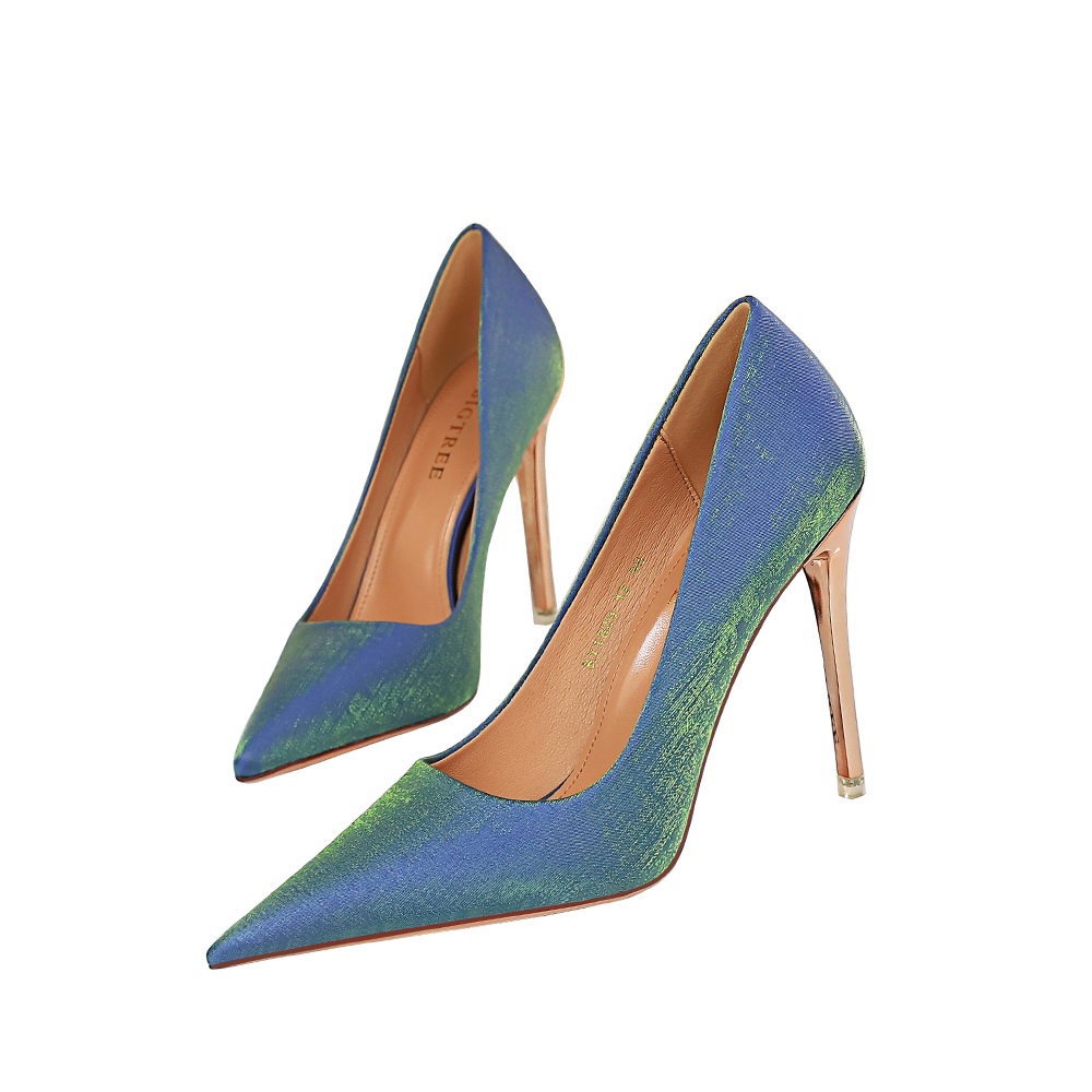 Giày cao gót BIGTREE Mall-1829-12 10.5cm mũi nhọn chất liệu satin màu đen thời trang cho nữ