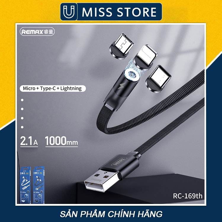 [Chính Hãng] 🔥 Cáp sạc nam châm đa năng Remax RC-169th dành cho cả Lightning, Micro USB và Type-C
