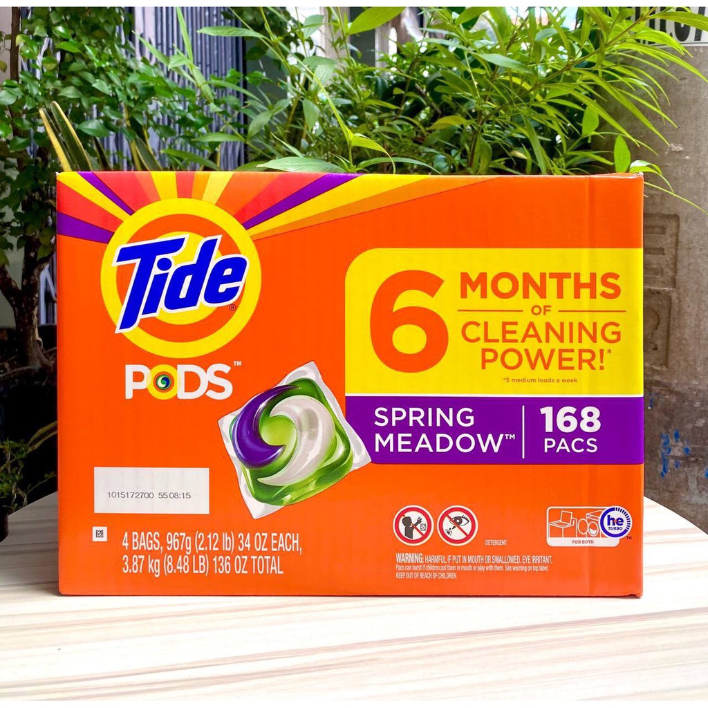 Thùng 168 viên giặt quần áo Tide Mỹ Pods 3 in 1 dành cho mọi loại máy giặt bỏ thẳng vào máy tự tan trong nước tiện lợi