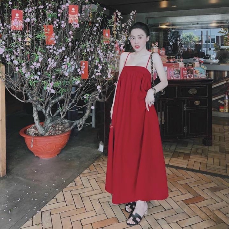 Đầm maxi hai dây quây ngực sang chảnh Váy 2s cúp ngực dáng suông đi biển