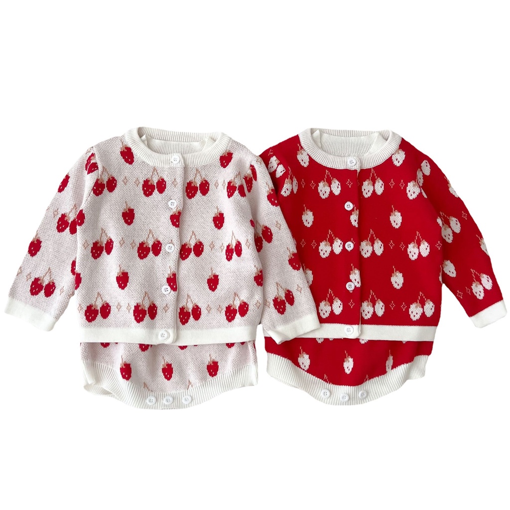 Bộ Áo Cardigan Dệt Kim In Họa Tiết Cherry Dễ Thương Thời Trang Năm Mới Cho Bé Gái 2266