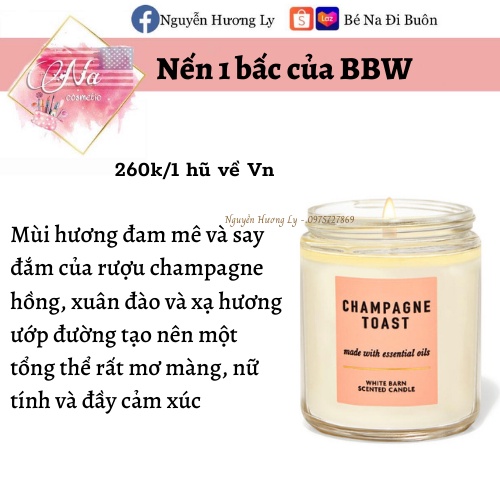 Nến thơm Bath and Body Works 1 bấc cao cấp, Nến tinh dầu thơm phòng mùi dễ chịu 198g