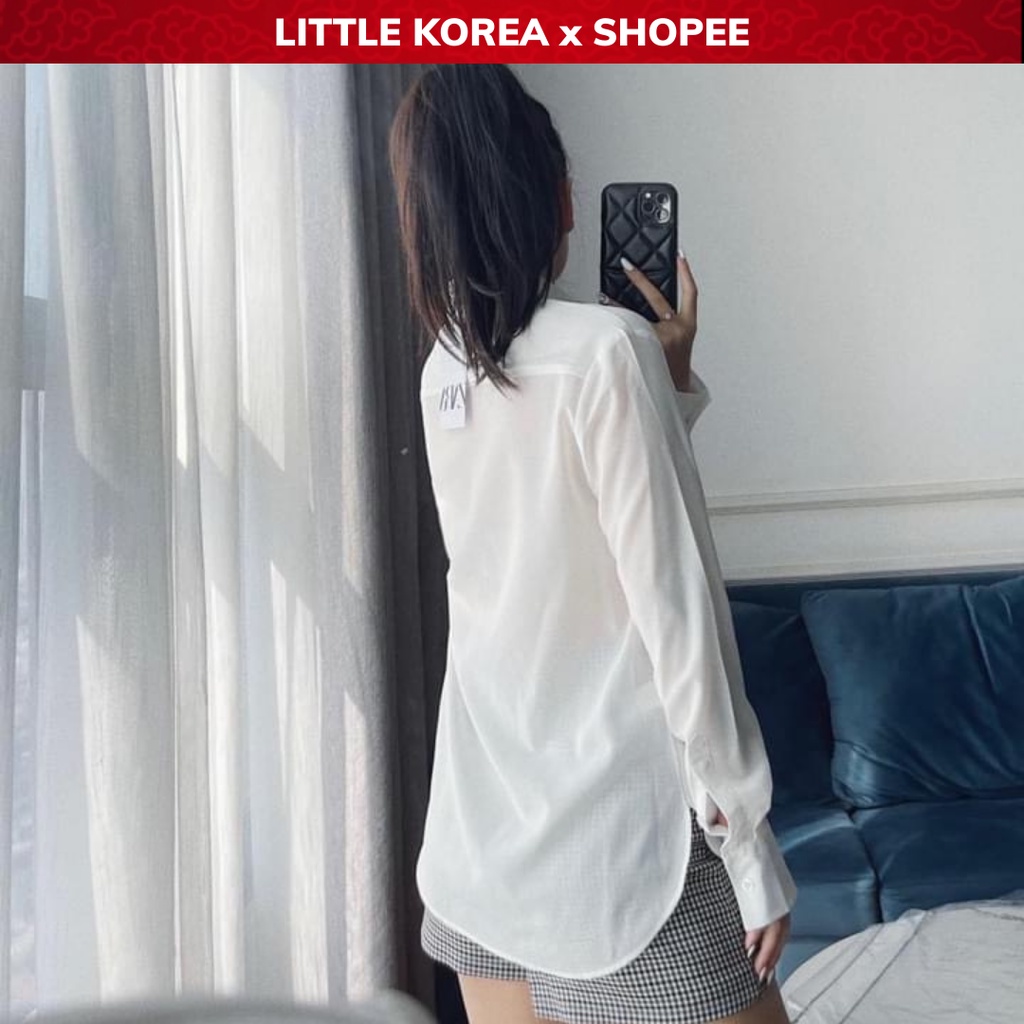 Áo Sơ Mi Nữ Màu Trắng Basic Form Rộng Dáng Suông Tay Dài Thời Trang Kiểu Công Sở - LITTLE KOREA