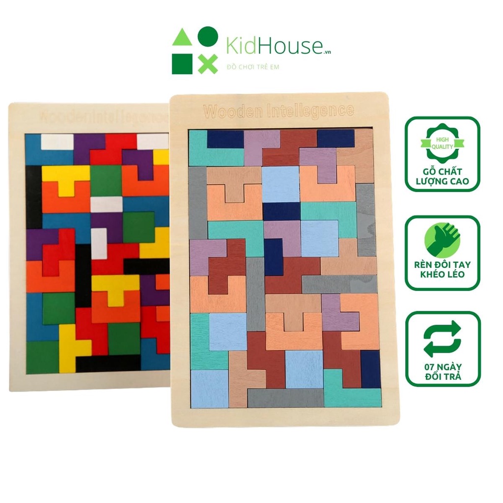 Bộ đồ chơi xếp hình Tetris Montessori cho bé 2 đến 3 tuổi phát triển trí tuệ KidHouse.vn