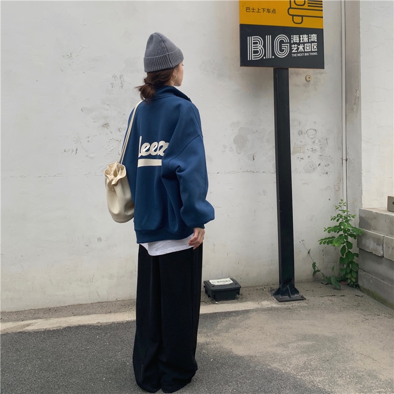 Áo khoác vải nỉ dày dặn dài tay cổ đứng thời trang Hàn Quốc dành cho nữ | BigBuy360 - bigbuy360.vn