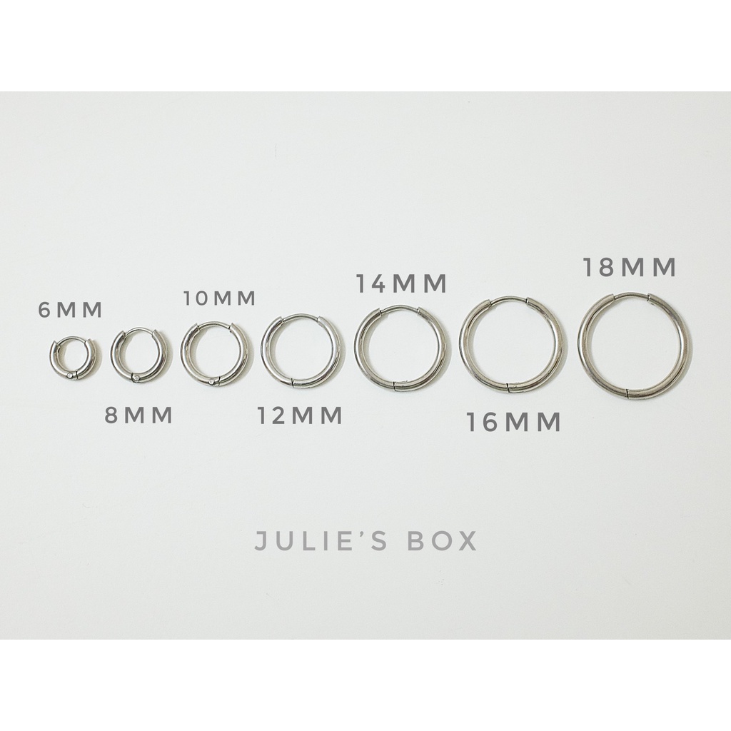 [1 CHIẾC]Khuyên Tai Hoop Tròn Nhiều Size Dày 2MM Xỏ Nam Nữ Hình Unisex Titanium Không Ngứa Không Gỉ Julies Box 66