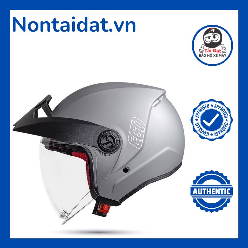 Nón bảo hiểm 3/4 EGO E2 màu xám có kính và lưỡi trai