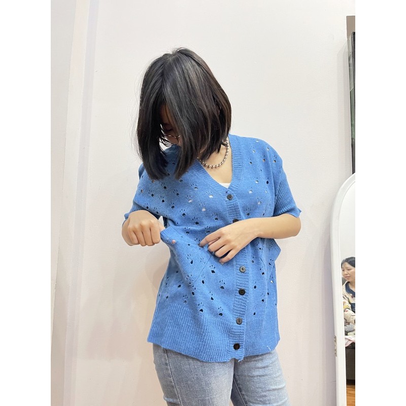 [SẴN-ẢNH THẬT] Áo khoác len cảdigan tay ngắn bo giả xắn tay túi chéo