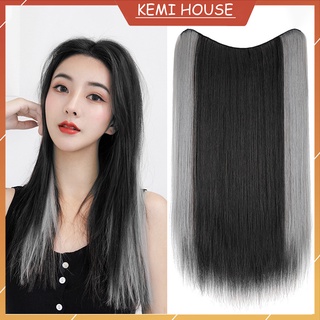 Tóc giả nữ nửa đầu sợi tơ cao cấp, tóc giả kẹp chữ u dài thẳng hai màu 60cm