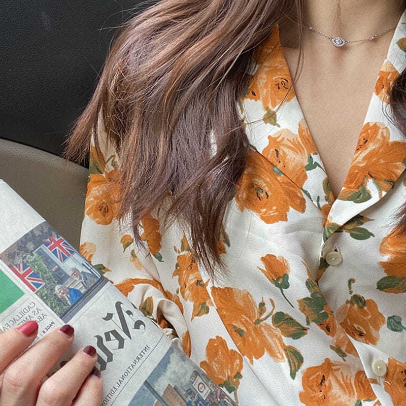 Áo Sơ Mi Nữ ♥️ Tay Dài Hoa Tiết Hoa Hồng Retro Chiffon From Rộng Hàn Quốc - Store 99 | BigBuy360 - bigbuy360.vn