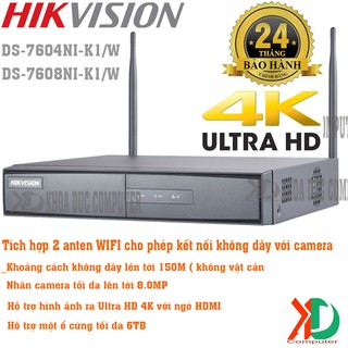 Đầu ghi hình camera IP không dây 8.0MP HIKVISION DS-7604(8)NI-K1/W 4/8 kênh chính hãng