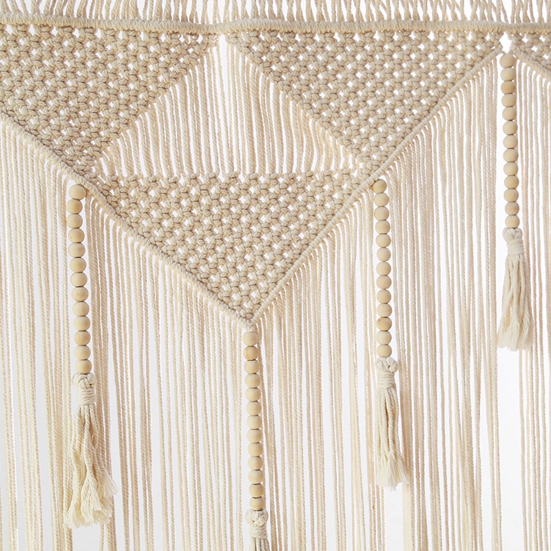 Rèm Macrame Treo Tường Đan Sợi Màu Trắng Be Tua Rua Trang Trí Phông Nền Nhà Cửa (Không Bao Gồm Thanh Gỗ)