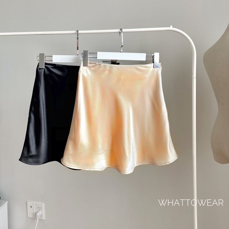 Chân Váy Lụa Dáng A Satin Bóng 2 Màu Đen/Nude