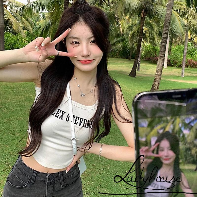 Áo Hai Dây Sát Nách Cổ Chữ U In Chữ Thời Trang Mùa Hè Cho Nữ