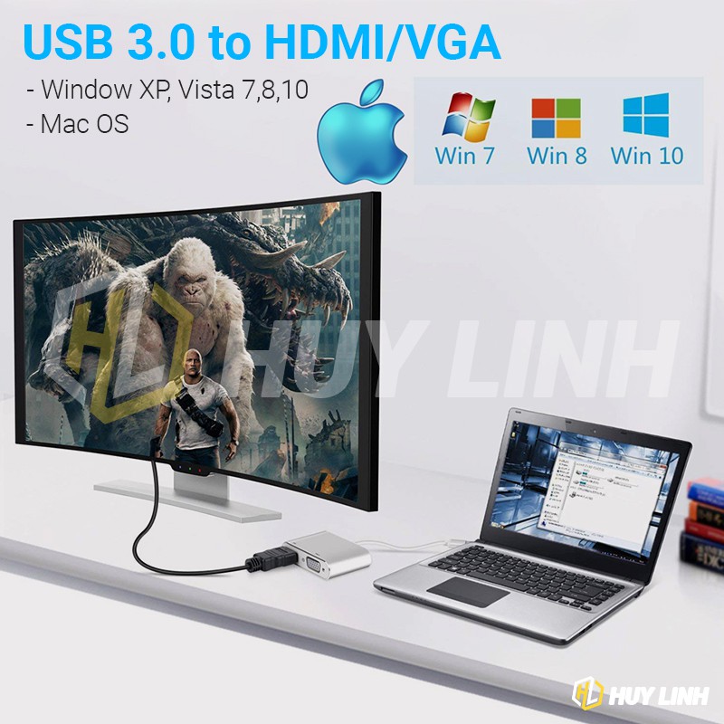 Cáp chuyển đổi USB 3.0 to HDMI và VGA Adapter 2K