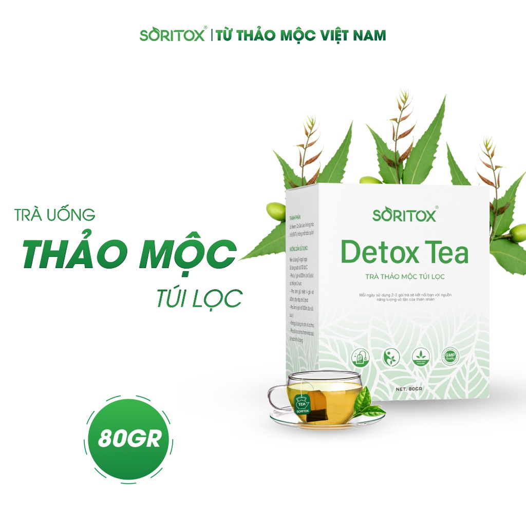 Soritox Tea 80GR - Trà thảo mộc thanh nhiệt, hỗ trợ giải độc gan, chăm sóc da và sức khoẻ từ lá Neem Ấn Độ và Cà Gai Leo