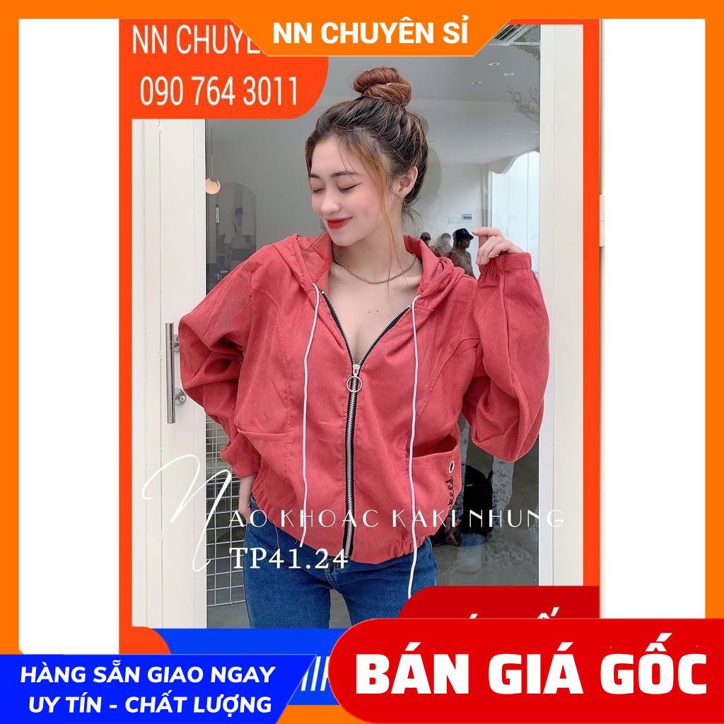 Áo khoác nữ chống nắng chất kaki nhung tăm thêu chữ dễ thương TP41.24