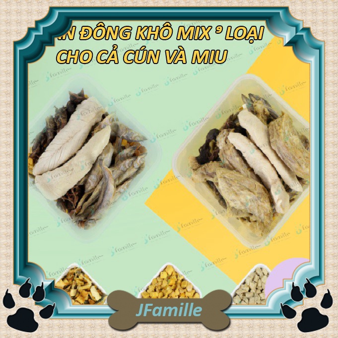 [TIẾT KIỆM]Thùng Đồ Ăn Khô JFamilleThức Ăn Khô Cho Chó Mèo 9 Loại Mix, Thơm Ngon Bổ Dưỡng, Tiện Lợi. Hộp 600gr. JF75