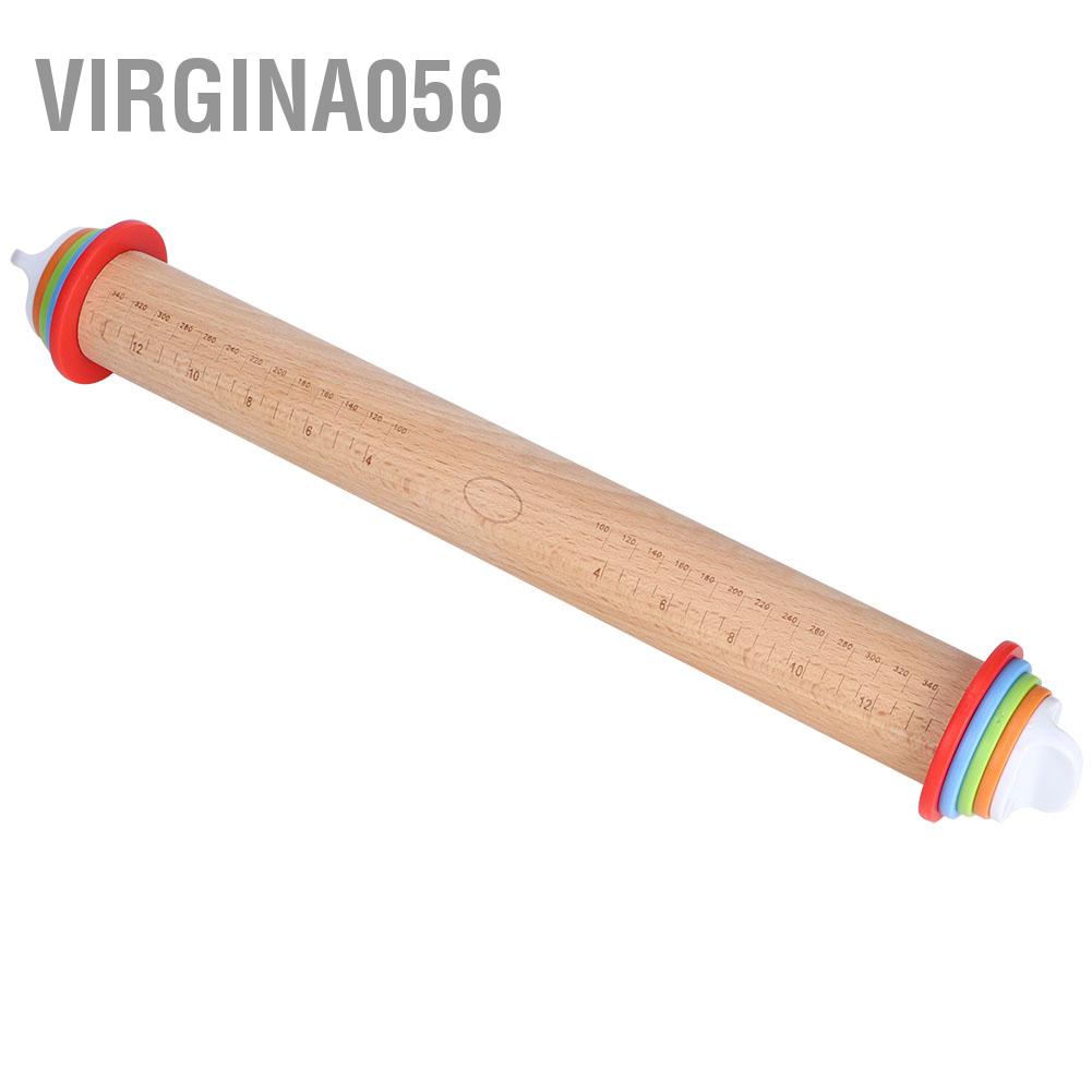 Virgina056 Wood Adjustable Thickness Rolling Pin Flour Stick Dough Rollers Handle with Scale for Kitchen/Bakery