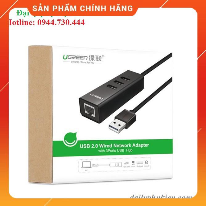 Bộ chia USB 2.0 3 cổng kèm cổng Lan Ugreen 30298 dailyphukien